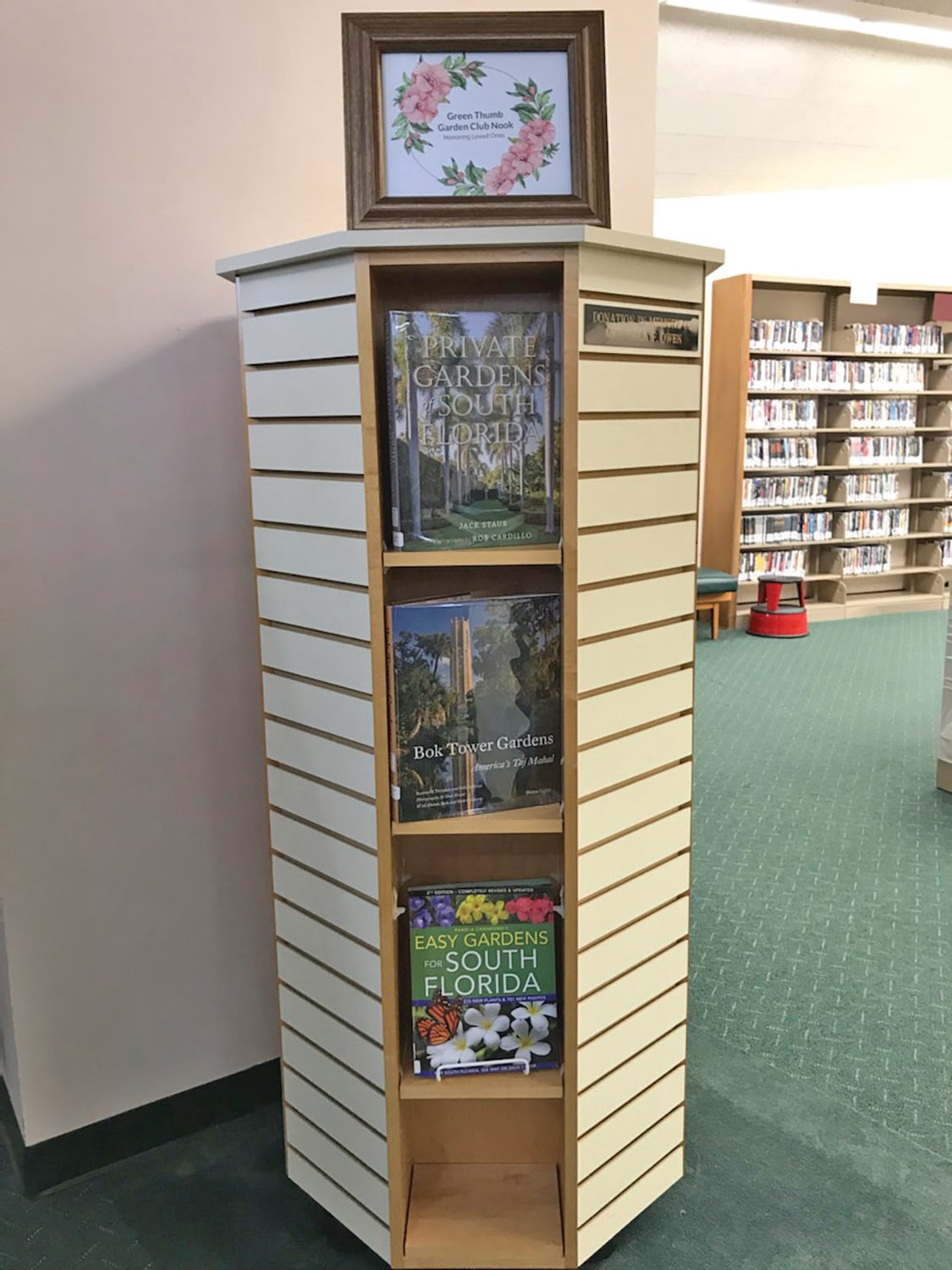The Book Nook at the Clewiston Public Library features “Private Gardens South Florida,” “Bok Tower Gardens,” and “Easy Gardens for South Florida.”